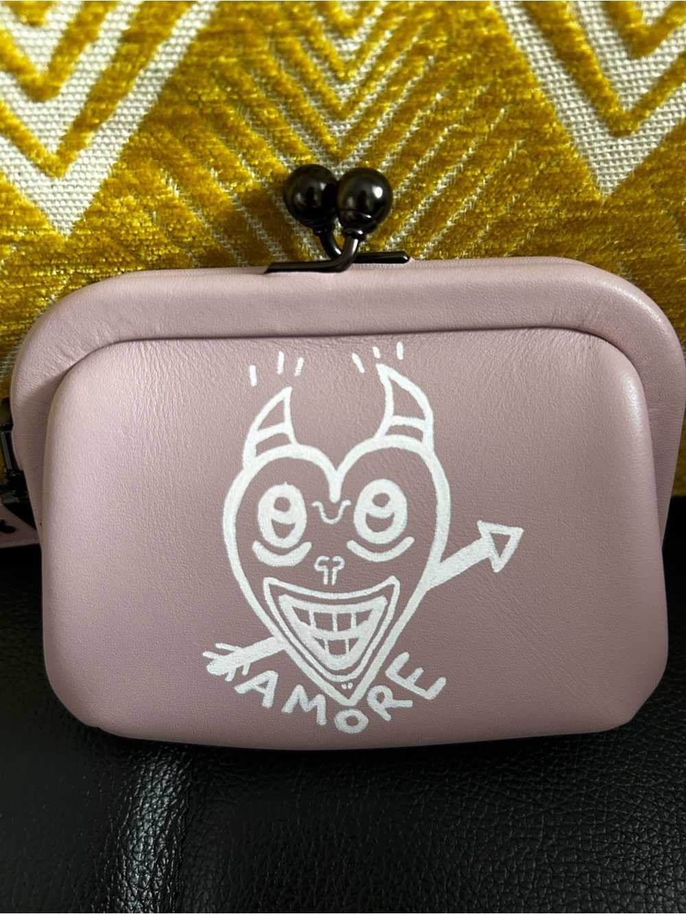 Custom hand painted in King of Prussia mall  Coach Graphic Kiss-Lock coin pouch